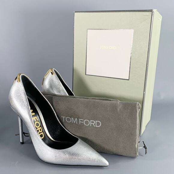 TOM FORD Size 8 Silver Gold Sheepskin Leather Metallic Pointed Toe Heels Pumps - Picture 9 of 10